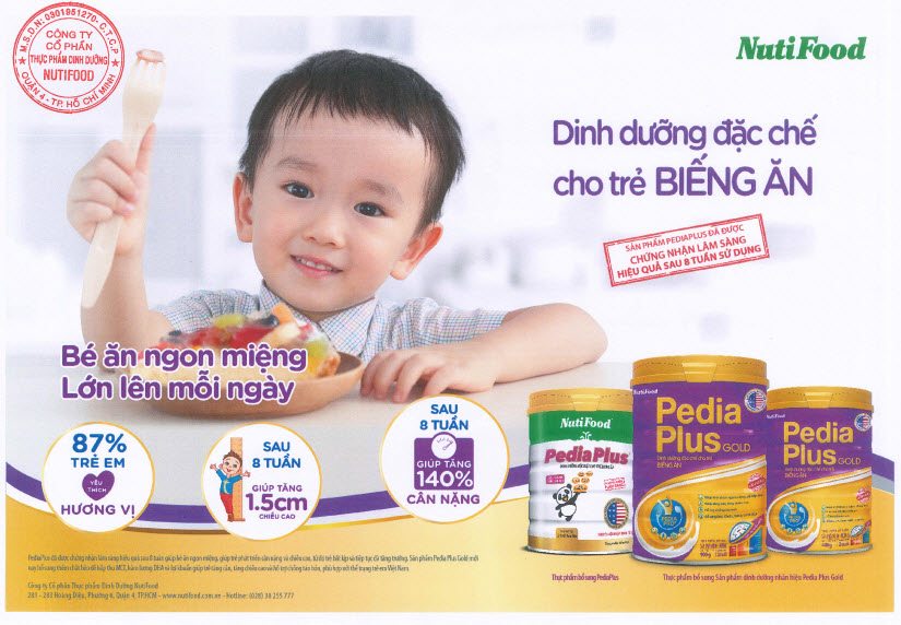 Sữa Pedia Plus Gold 900g giúp bé ăn ngon miệng, lớn lên mỗi ngày